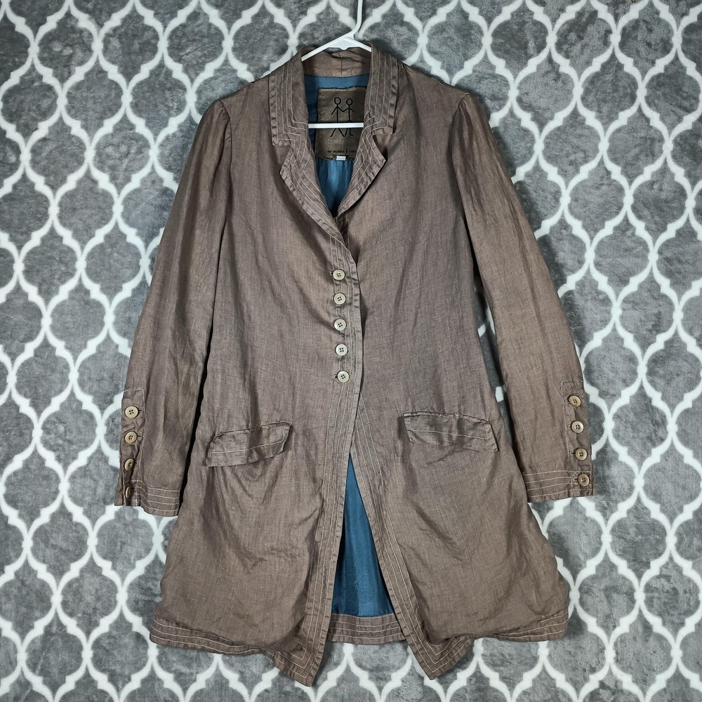 Peter & Greta Duster Coat Women XS Brown Linen Blend Artsy Boho Long Jacket